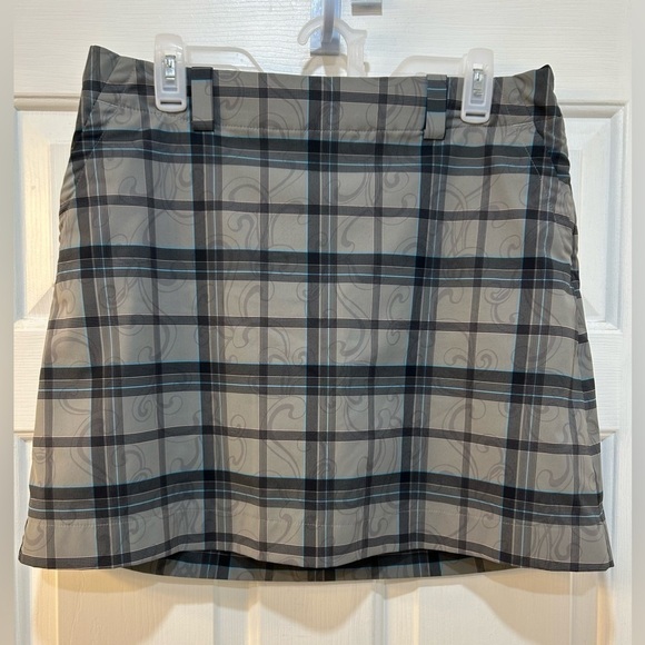 Nike Golf Dri-Fit Skort Pockets Womens 10 Blue Gray Plaid Side Zip Preppy Club - Picture 1 of 11